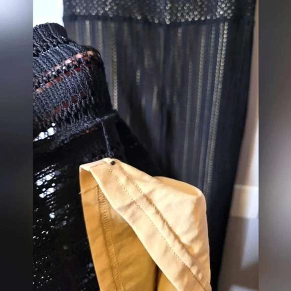 VENUS women's black open knit nude lined crochet lace wide leg jumpsuit, size L - Picture 9 of 12